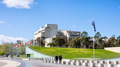 International Flag Display with the High Court of Australia in the background