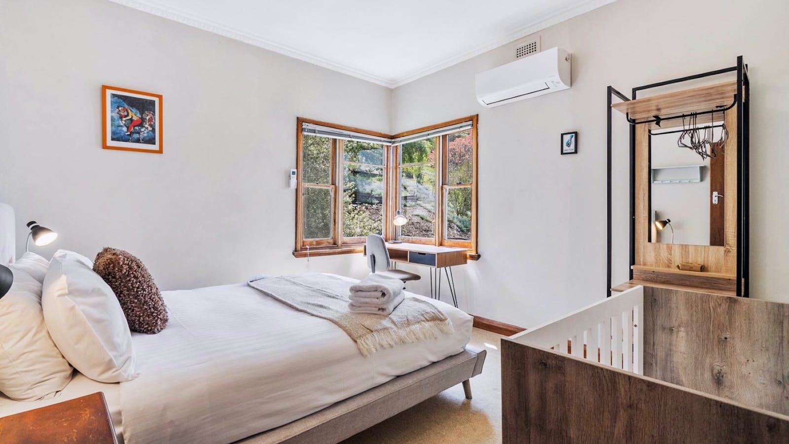 3rd Bedroom with Queen bed and cot and airconditioner