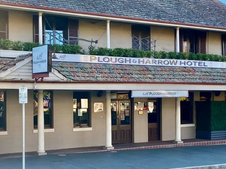 Front facade of the old Plough and Harrow