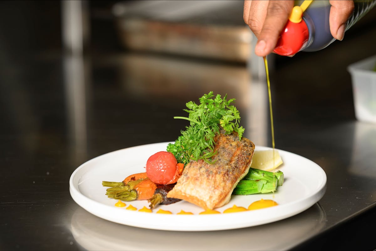 Salmon and vegetables on a plate