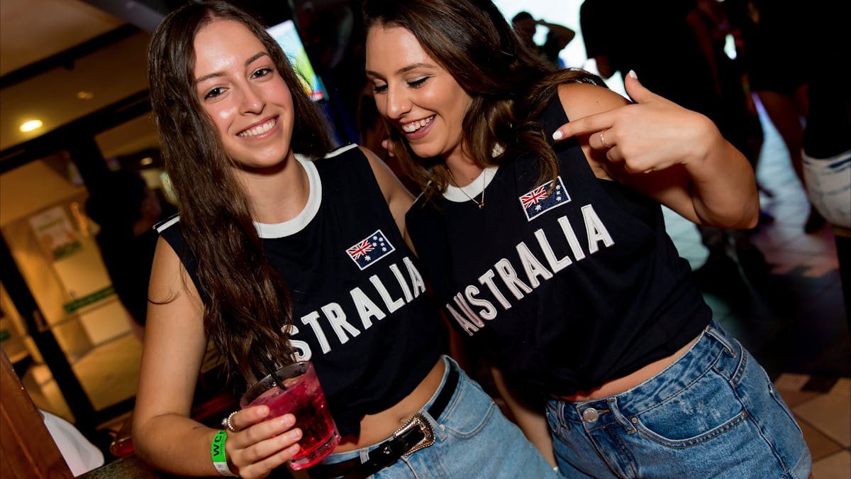 2 girls wearing australia shirts, australia day