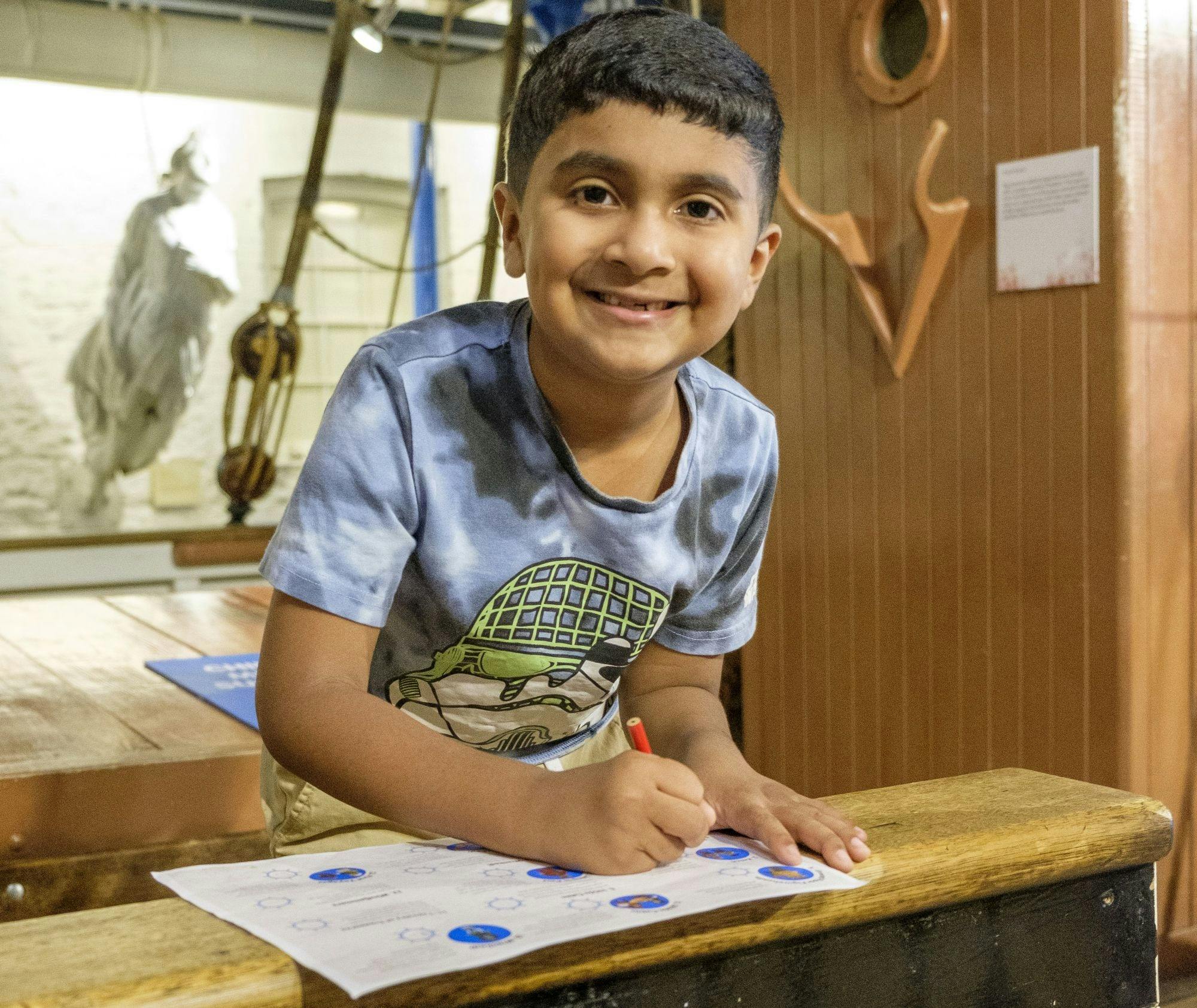 Child participating in the Lego Trail at the SA Maritime Museum.