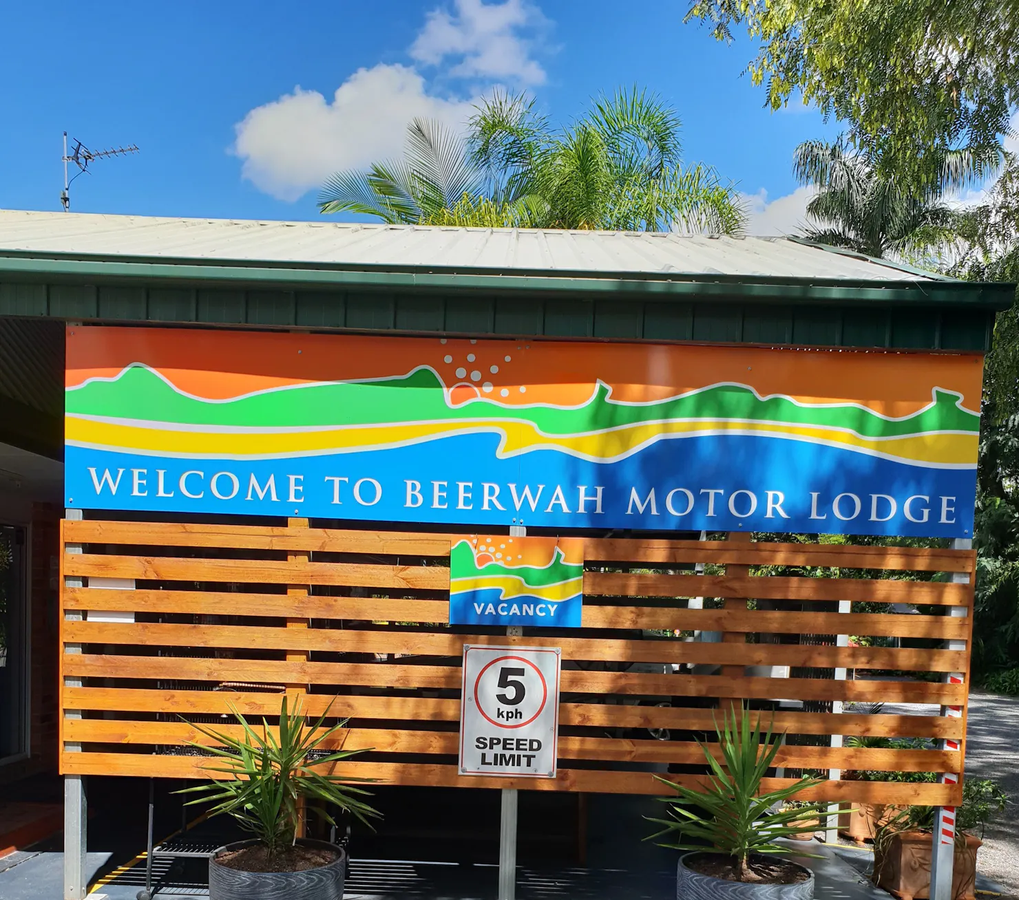 Welcome sign as you enter the motel.