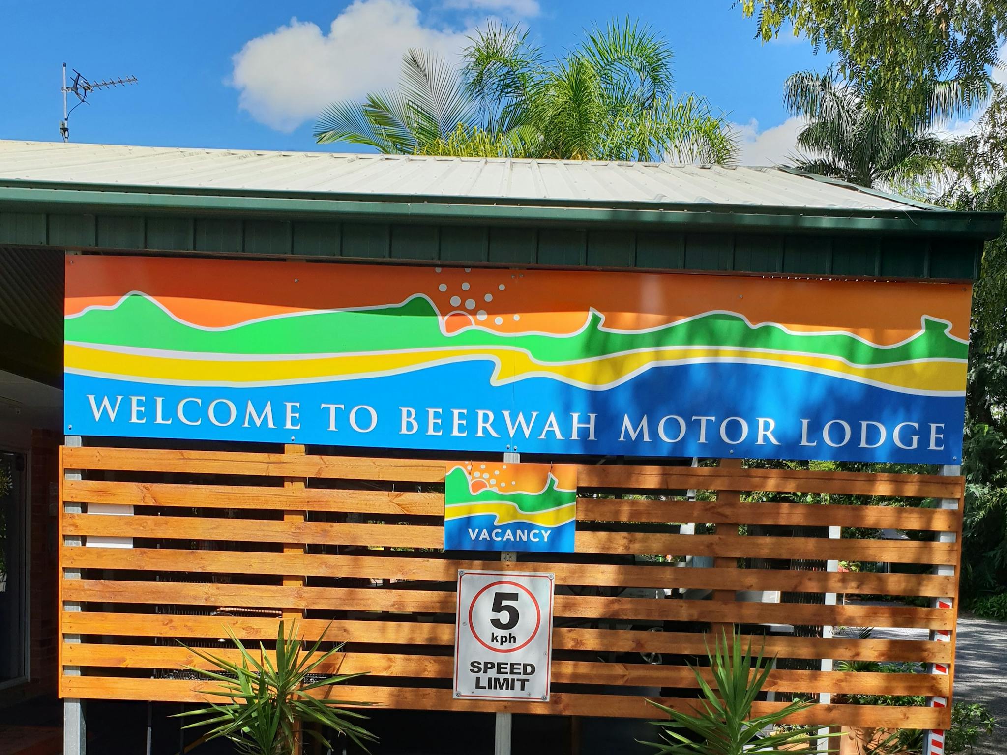 Welcome sign as you enter the motel. Welcome sign as you enter the motel.