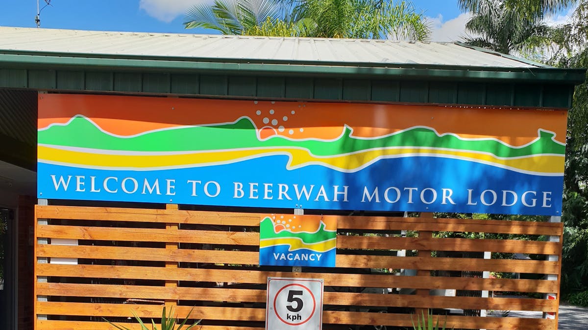 Welcome sign as you enter the motel.