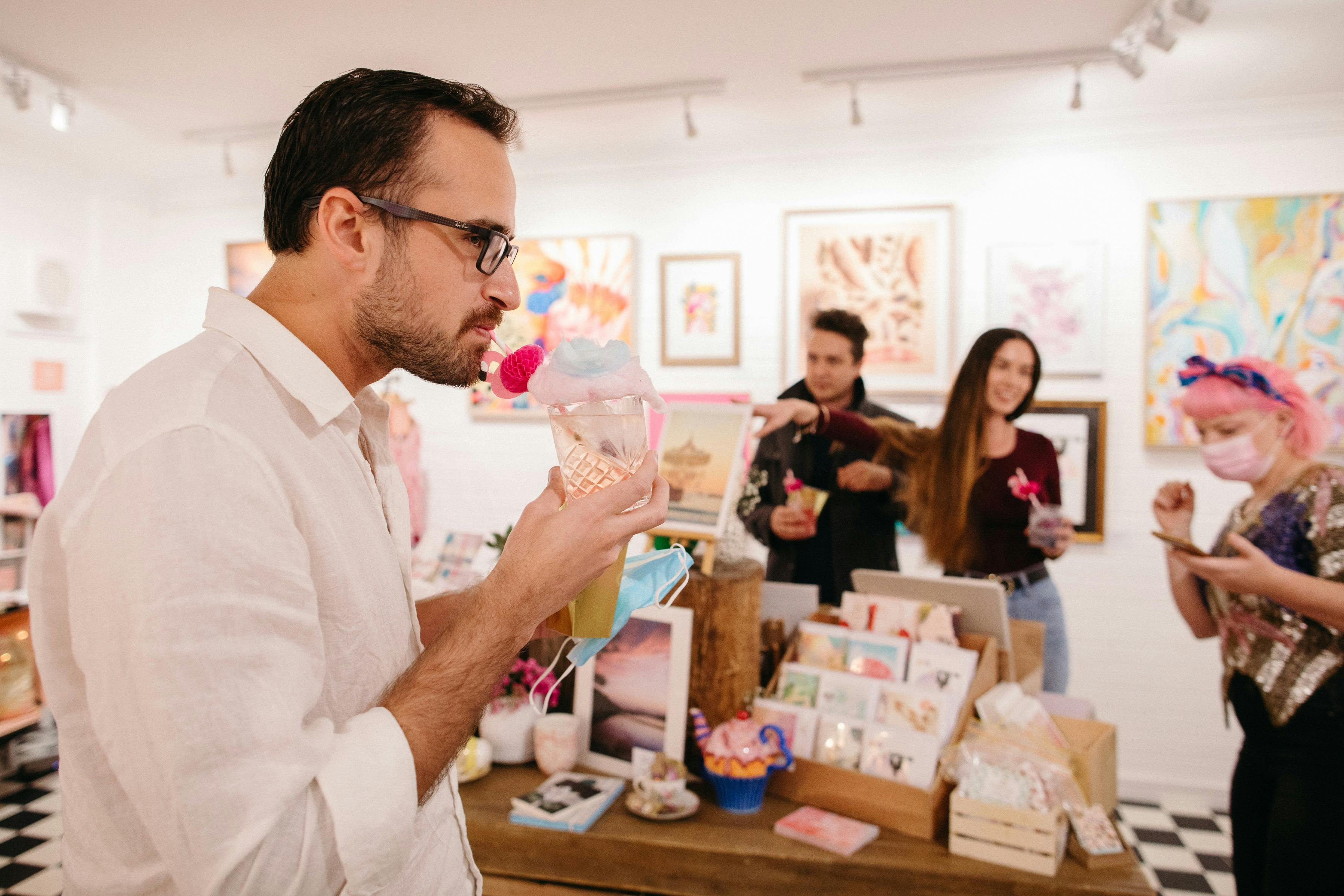 Fairy Floss Fantasy , opening night enjoying a cocktail
