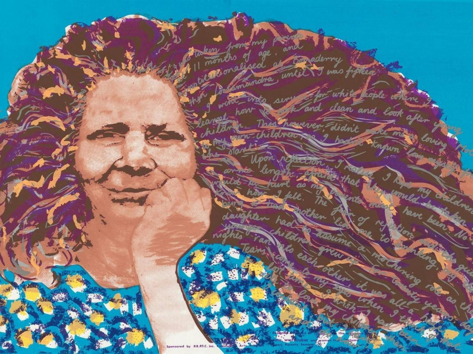 Alice Hinton-Bateup, Garage Graphix, Kamilaroi/Wonnarua peoples, Ruth's story (detail), 1988, Nation