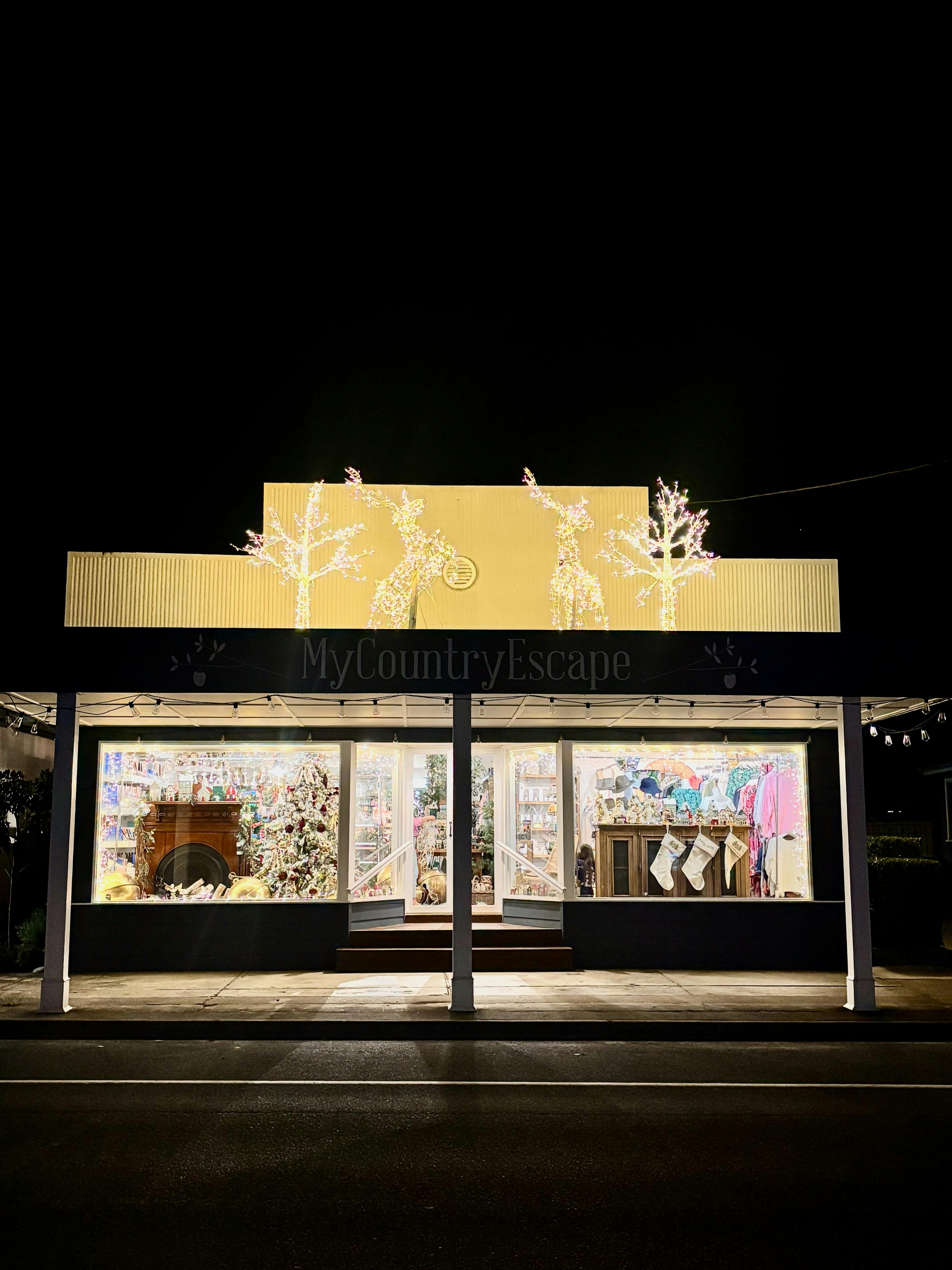 Outdoor view of My Country Escape, christmas display 2025