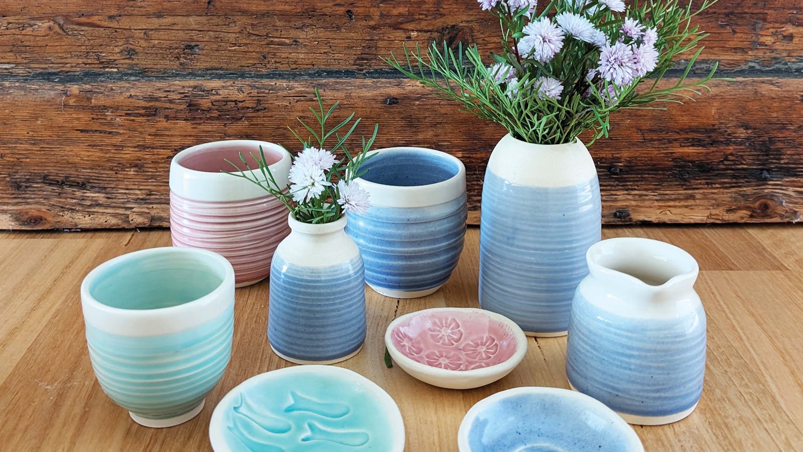 Hand made ceramics in soft pastel custom glazes