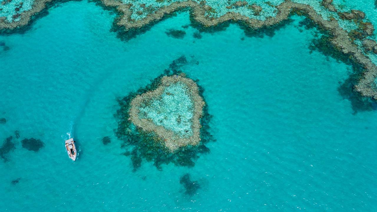 Boat sailing close to the Heart Reef