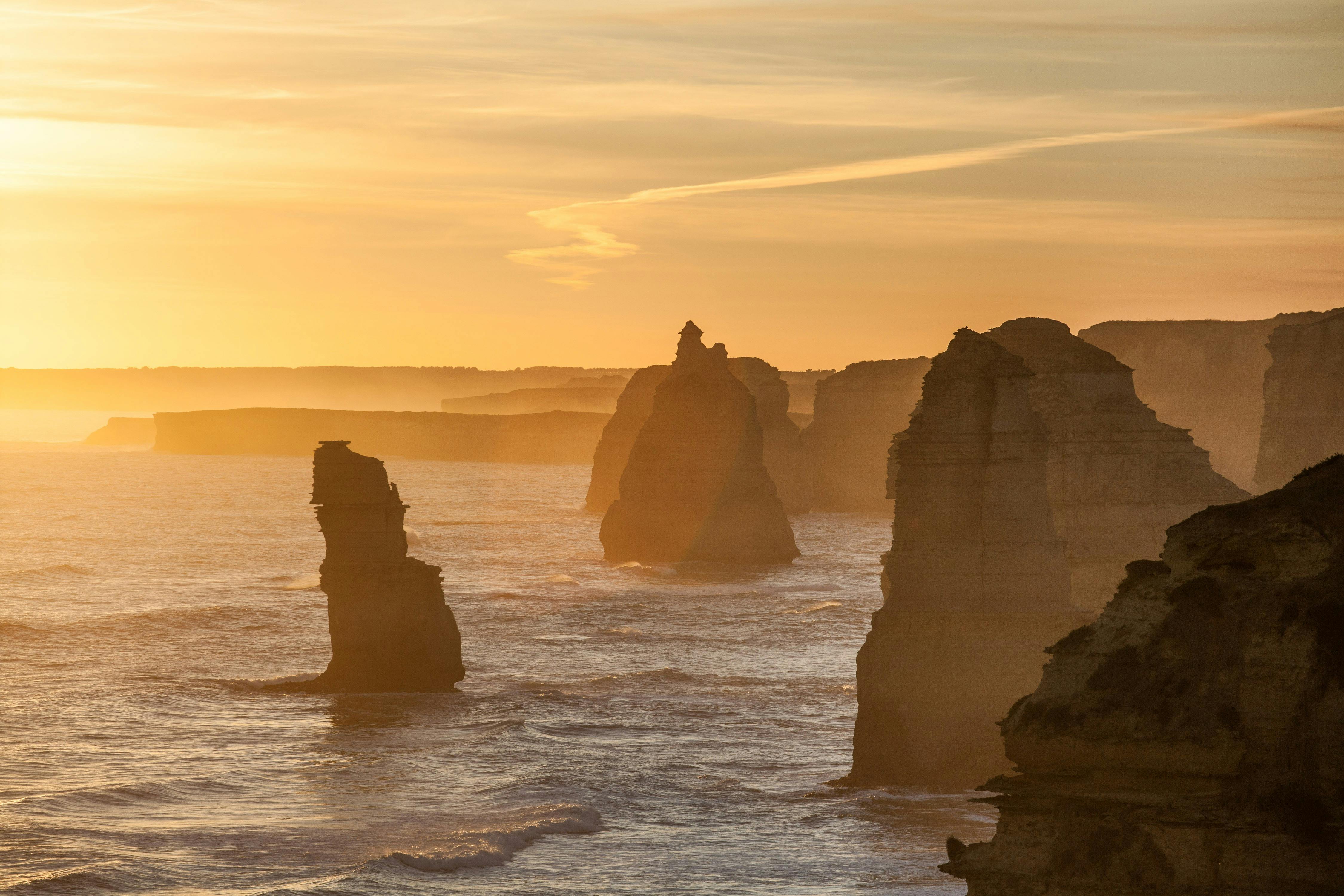 Twelve Apostles at sunset. Popular tourist destination in Australia
