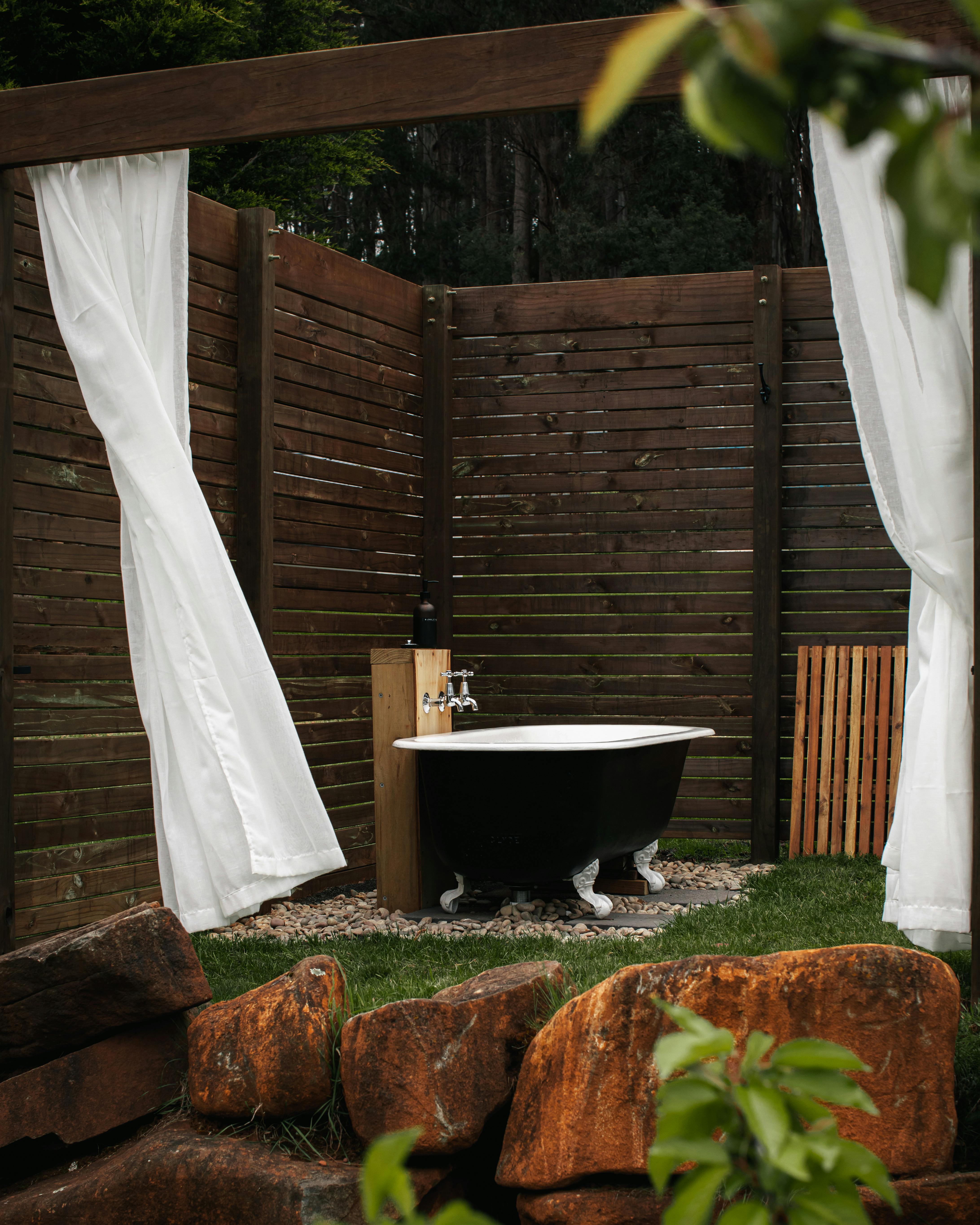 Antique clawfoot bath in our open air bath house