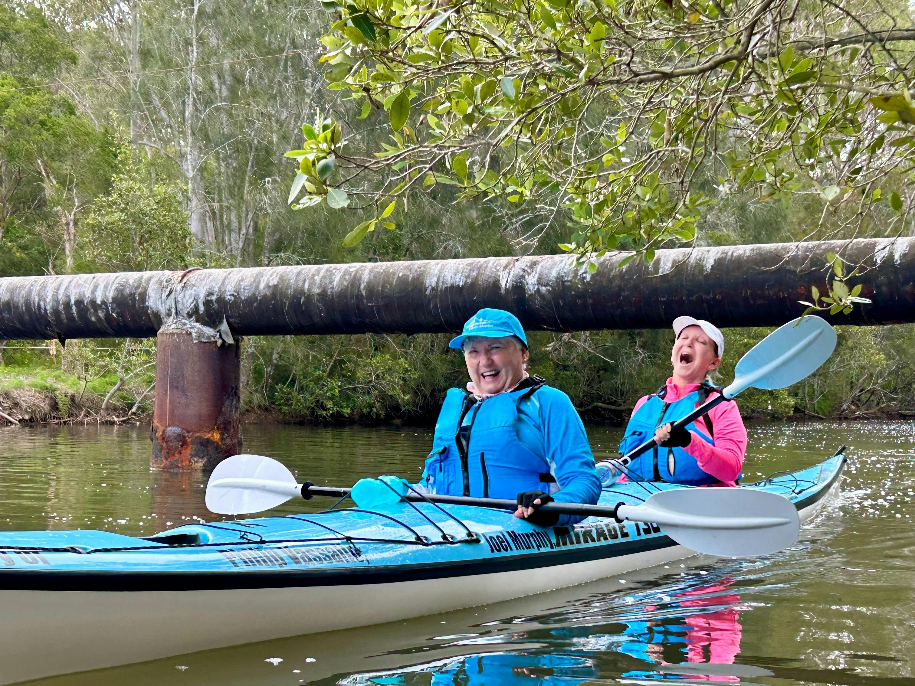 two ladies on a kayak, lake macquarie