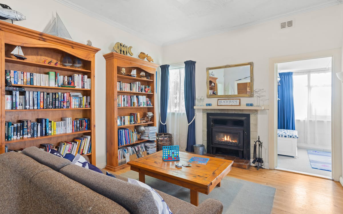 The Anchorage Normanville - lounge fireplace