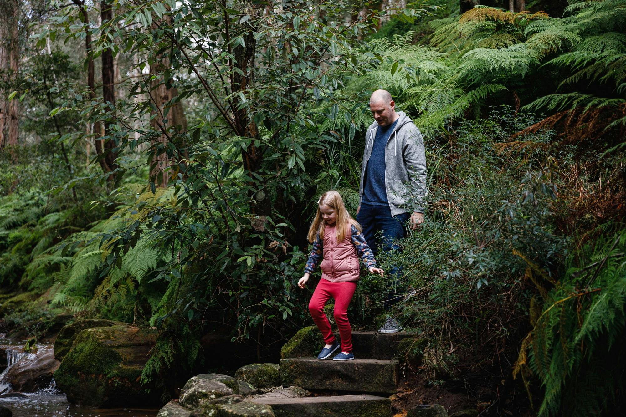 Walking down the narrow steps to view the Lennox Bridge from underneath