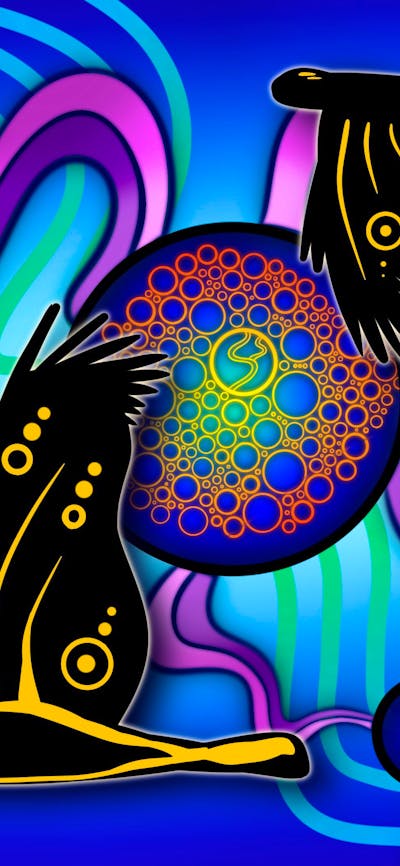black cockatoo on blue abstract background