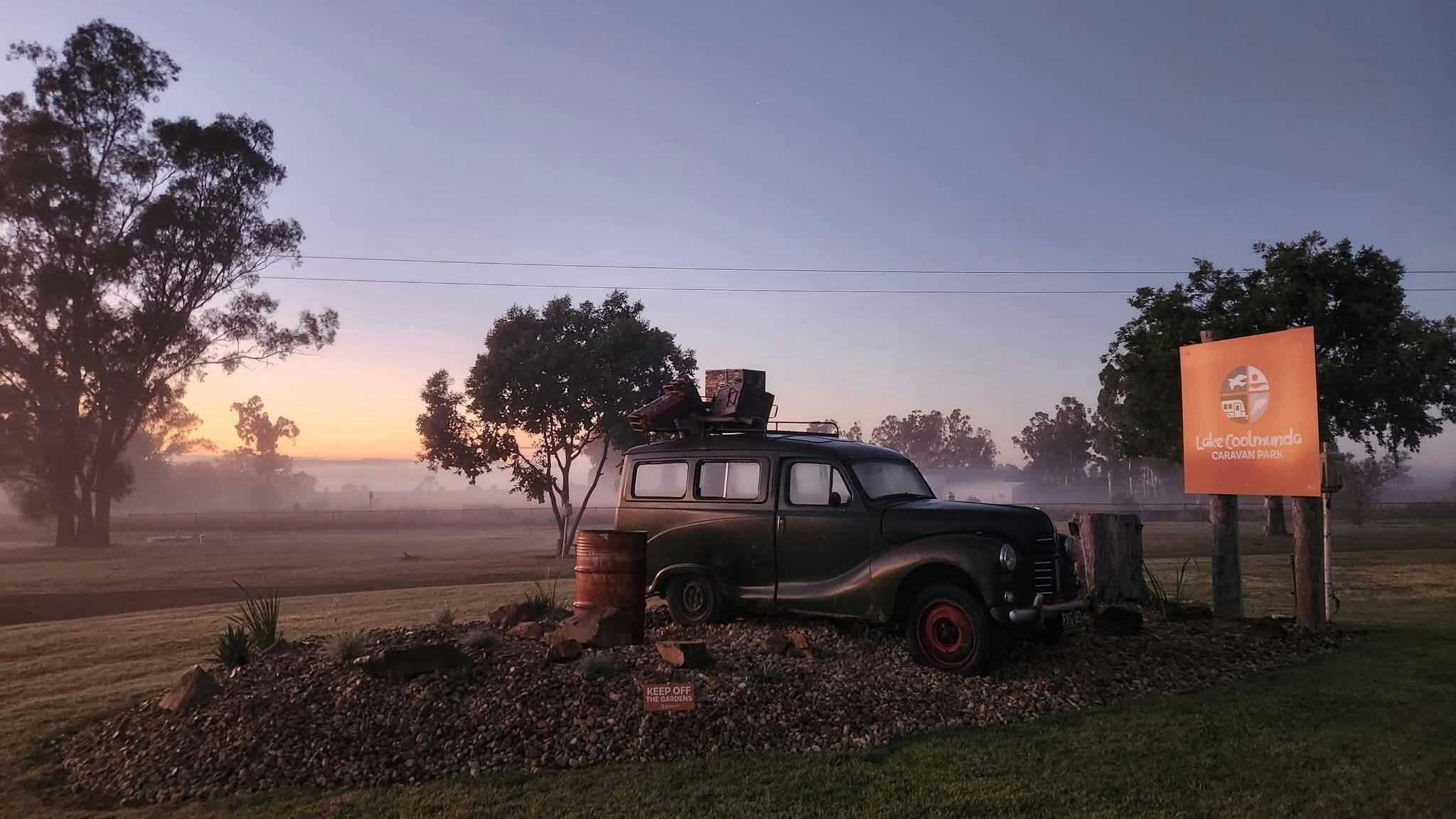 Austin A40 with sunrise behind Austin A40 with sunrise behind