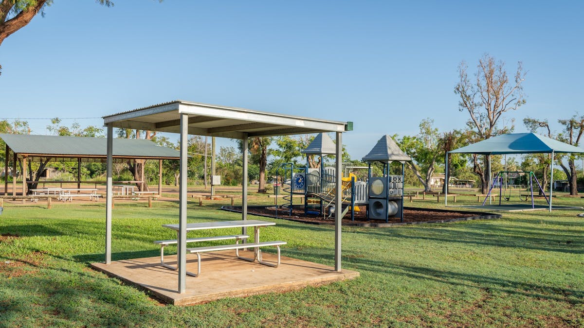 Mackenzie Park includes picnic facilities and a playground.