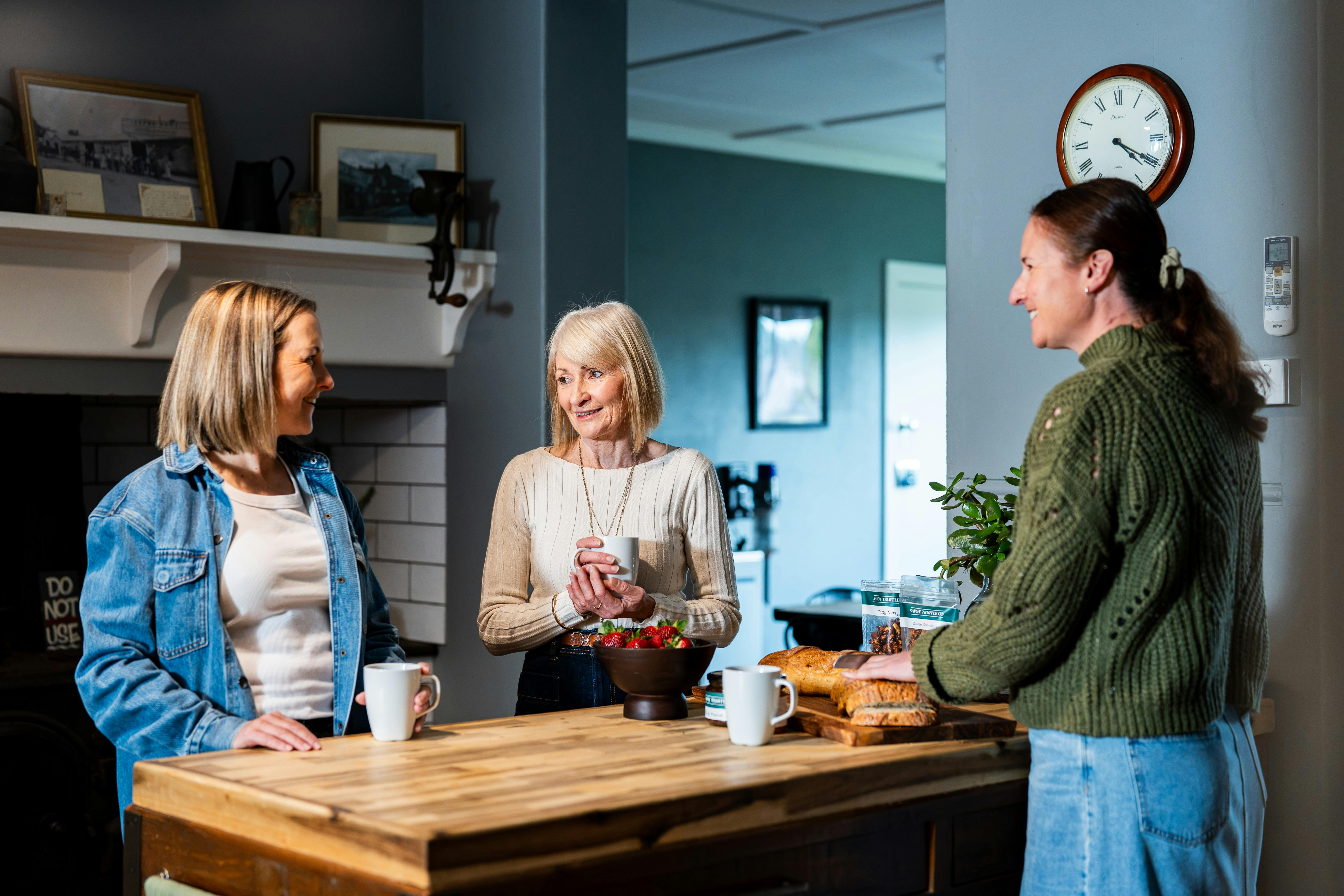 Three women enjoying breakfast together