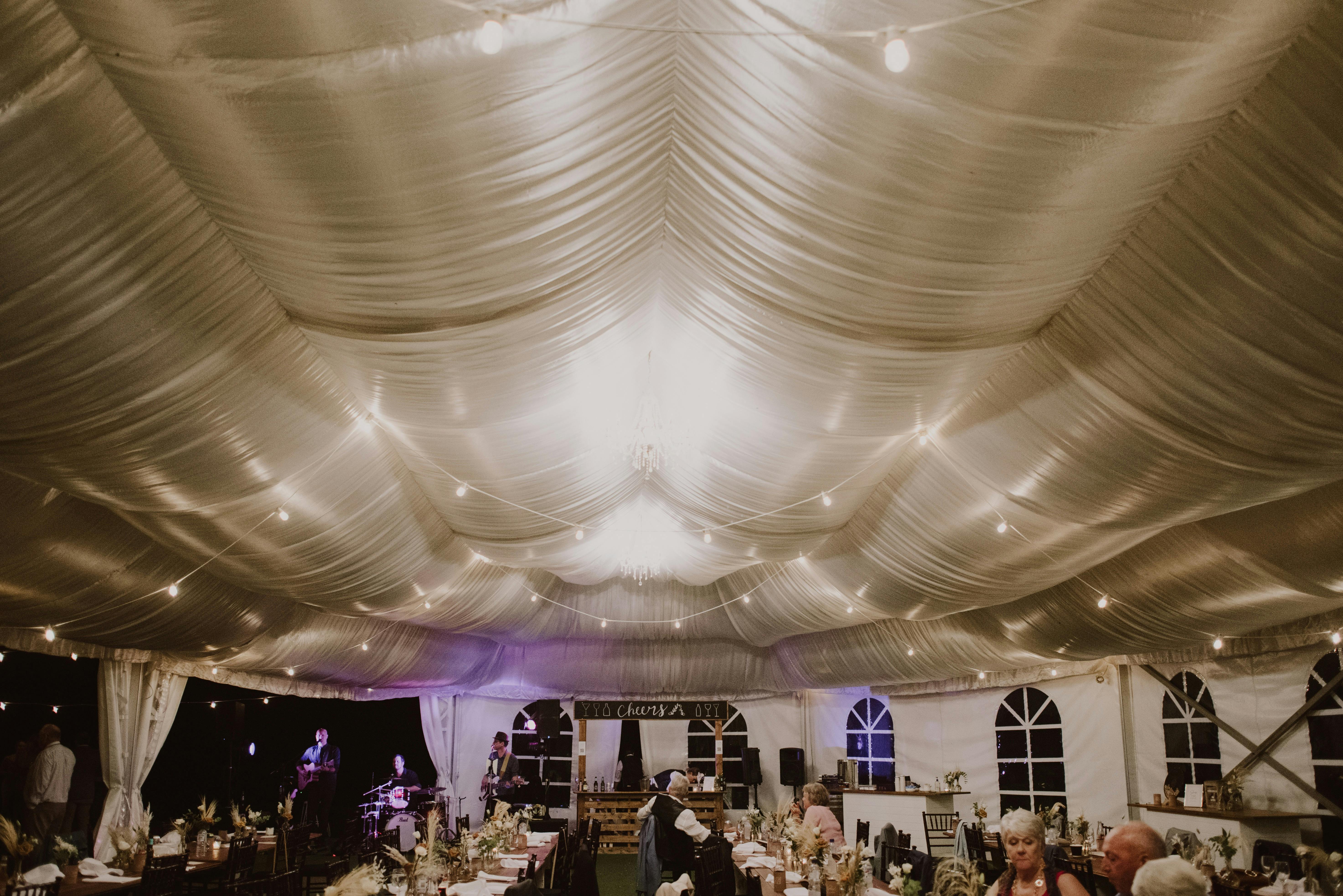 Silk lined, chandelier lit, Lakeside Marquee