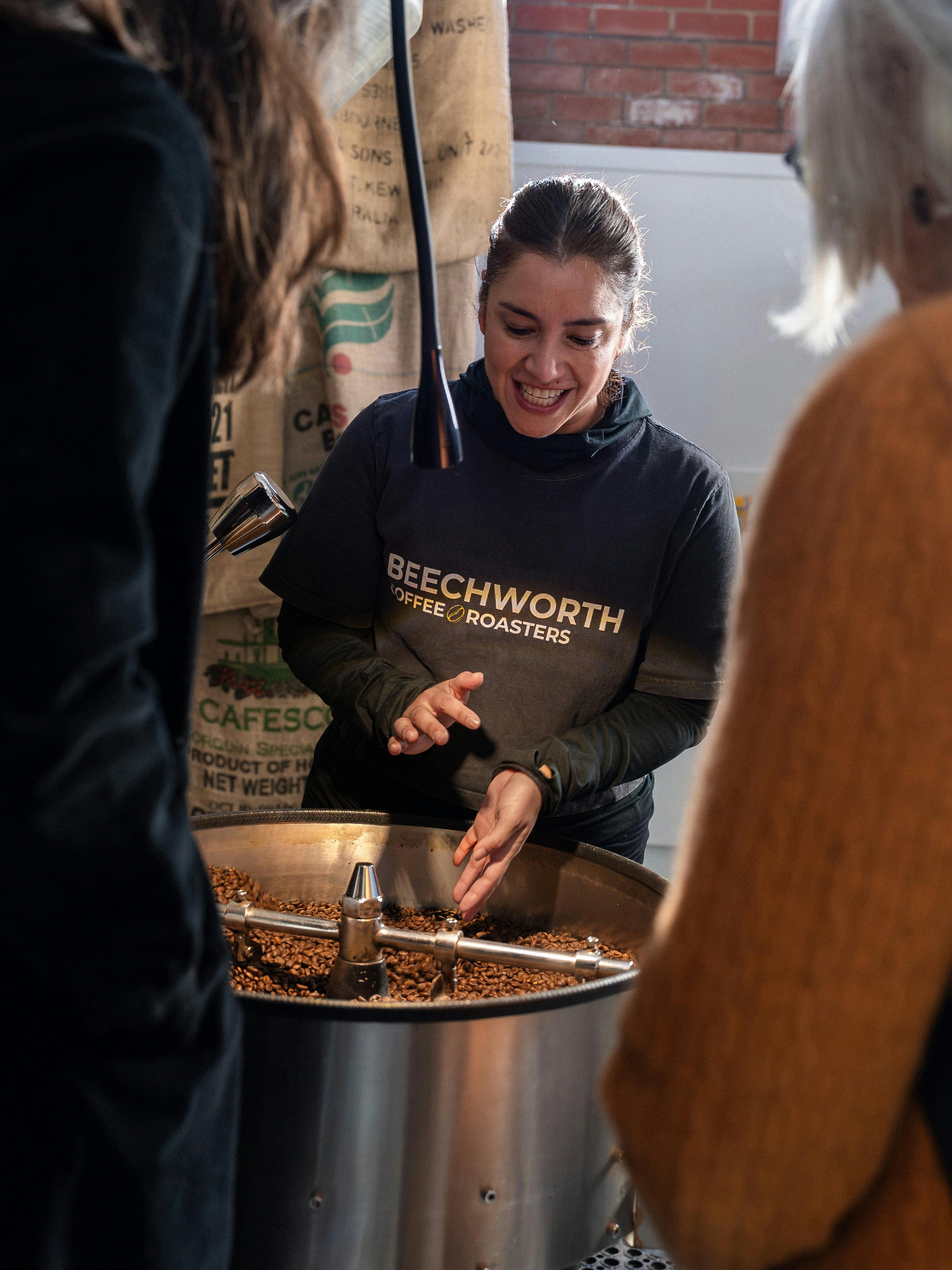 Karla sharing her roasting process with visitors
