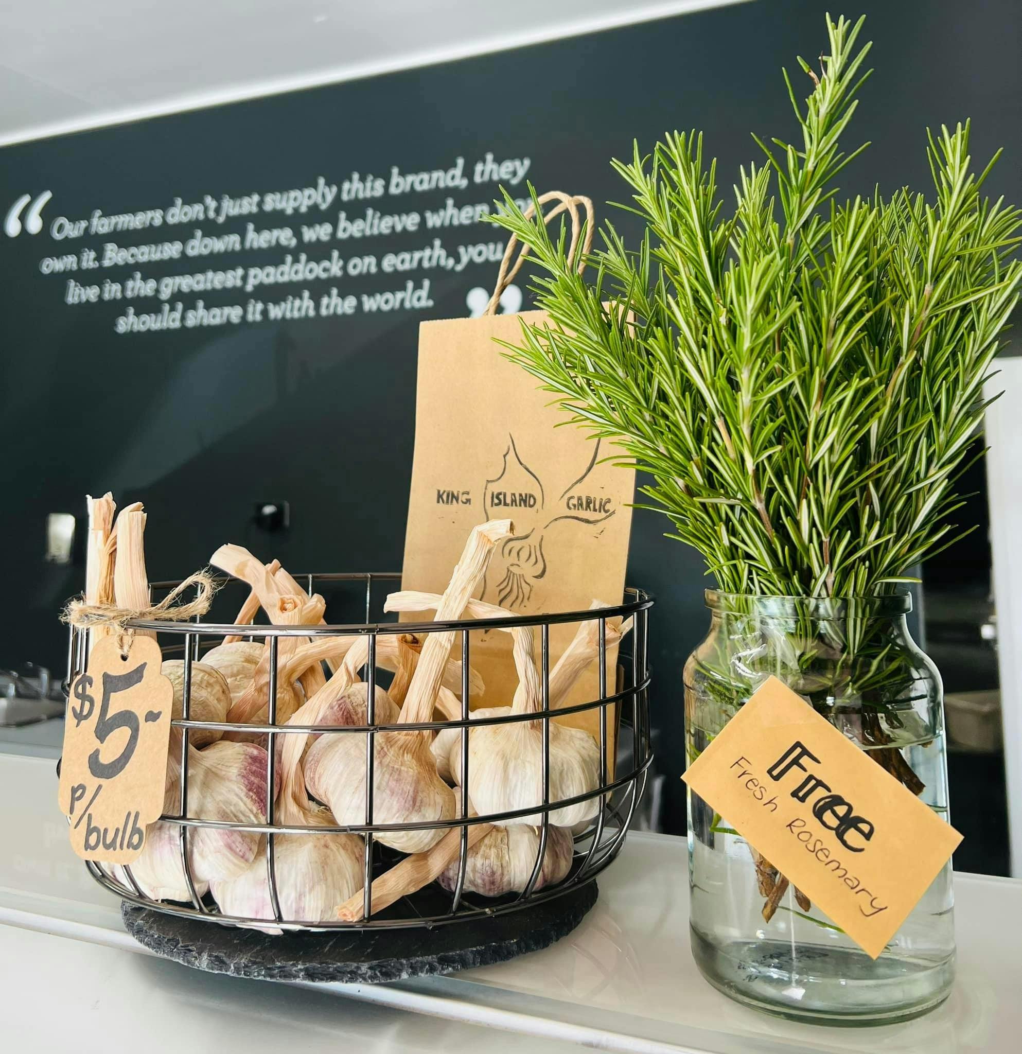 Locally grown King Island Garlic and Rosemary,