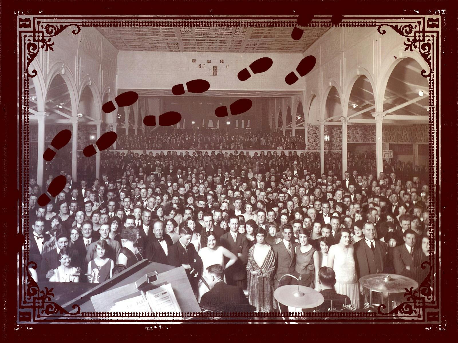 A large room packed with people