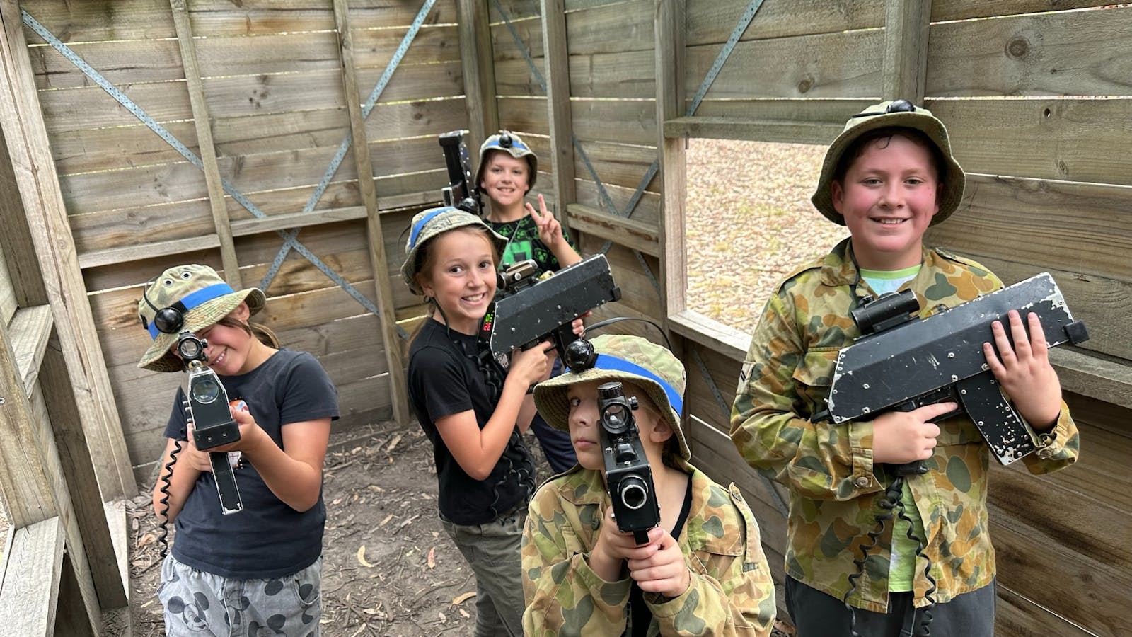 Kids in Fort playing Laser Tag Games at Hobart main field
