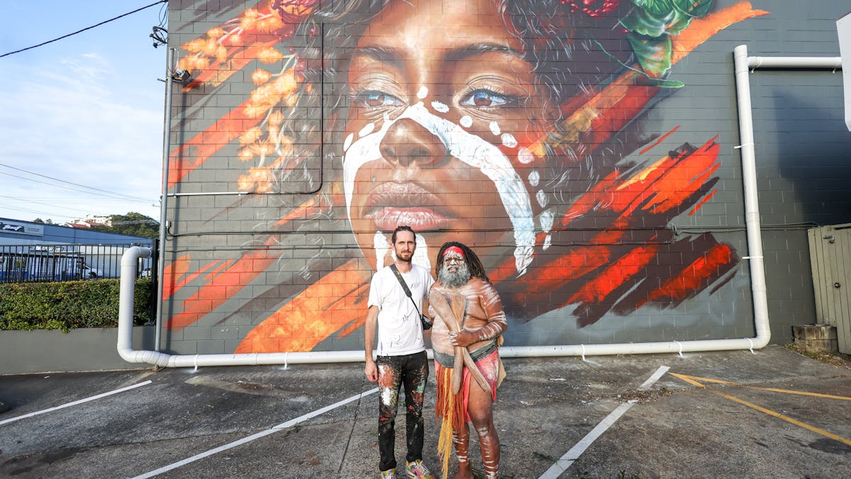 Mural painted by Adnate in collaboration with Luther Cora, a Yugambeh photographer.