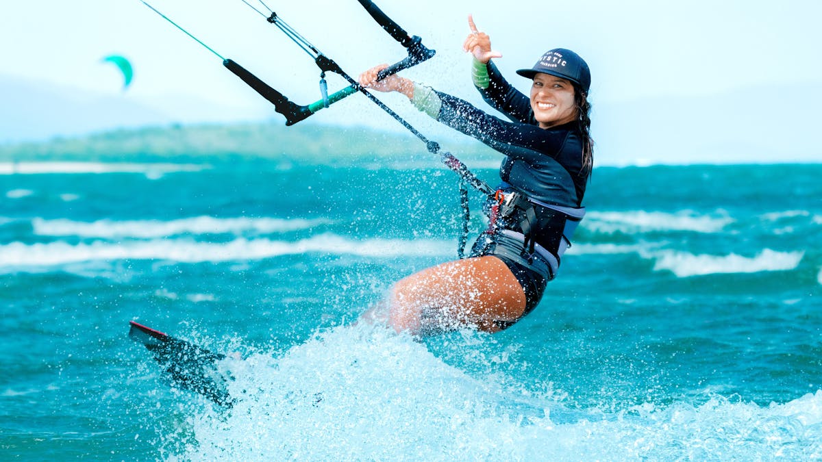 Happy kiter smiling and riding at Front Beach, Bowen