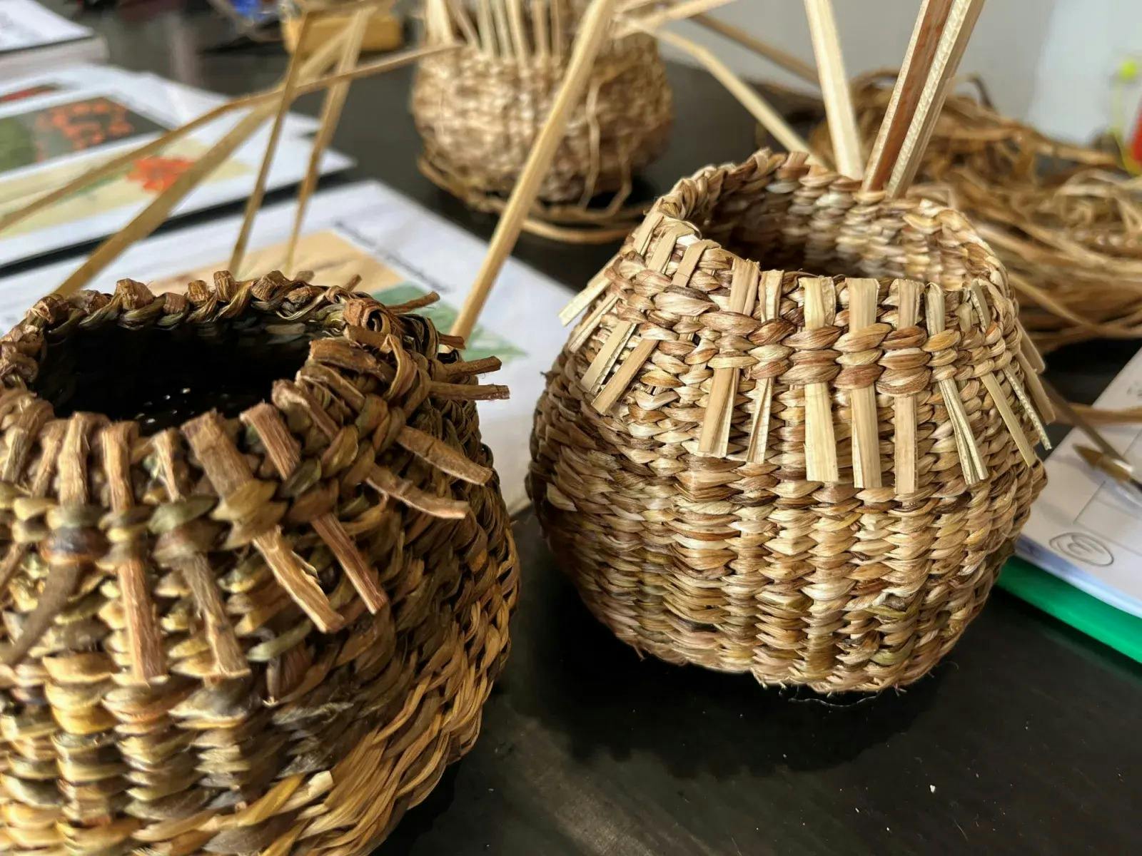 Two small twined baskets