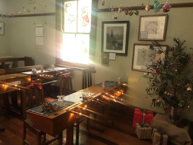 TheSchool Room, all dressed up for Christmas inside Campbelltown Visitor Information Centre