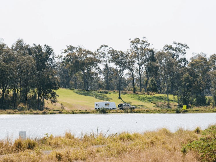 caravan on the other side of a lake in Queensland