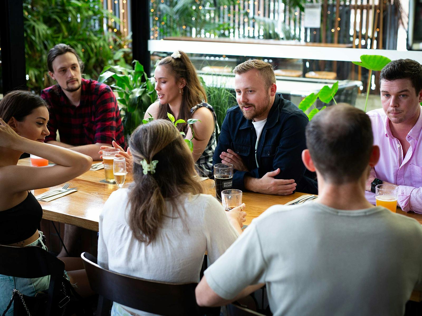 A group enjoying a lunch in the beer garden