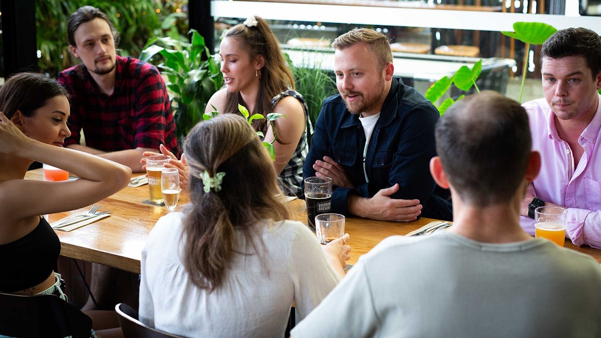 A group enjoying a lunch in the beer garden