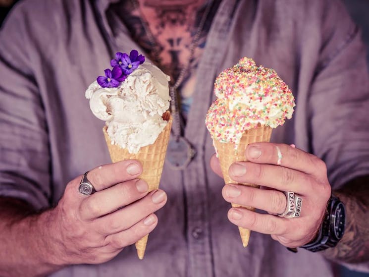 ice cream in waffle cones