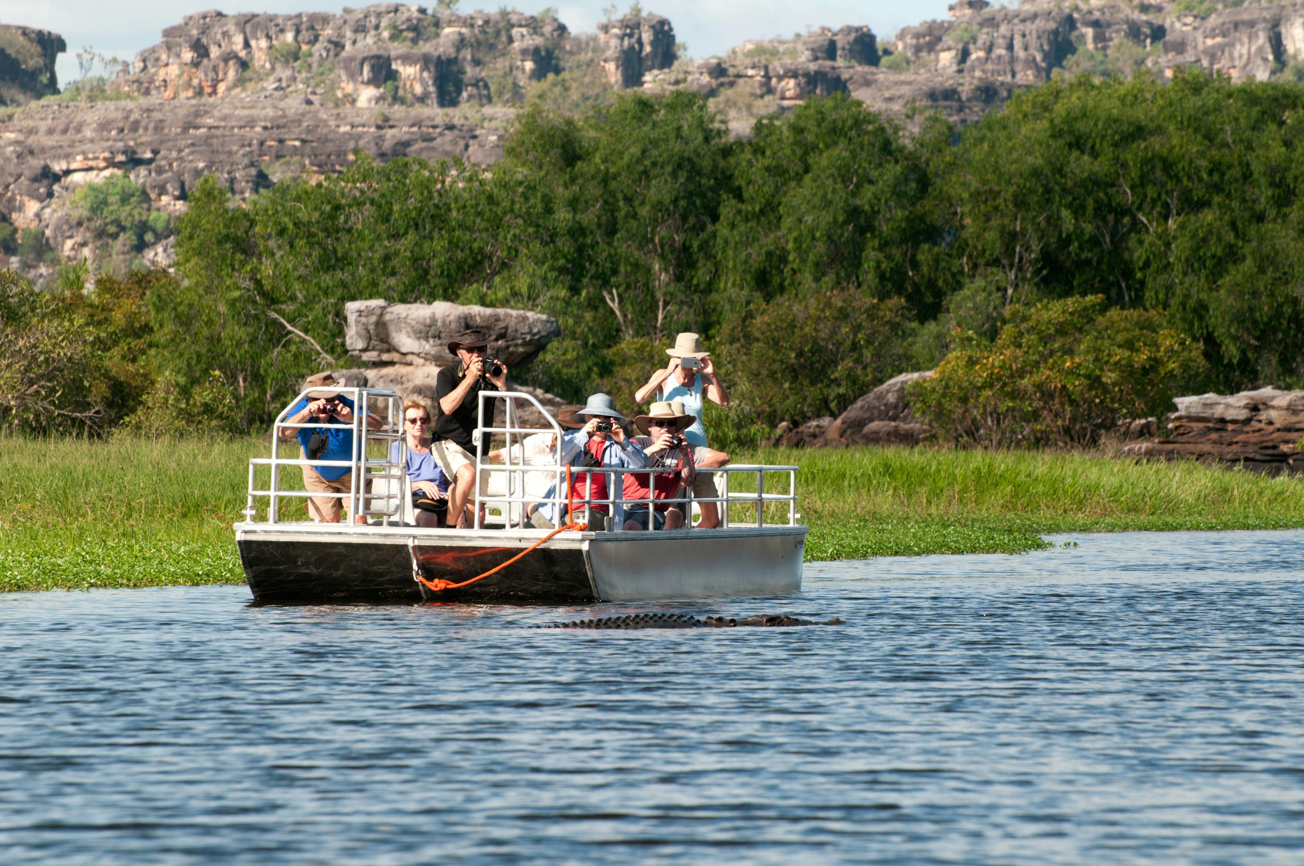 Crocodile spotting along side the sandstone escarpment on Left hand billabong.