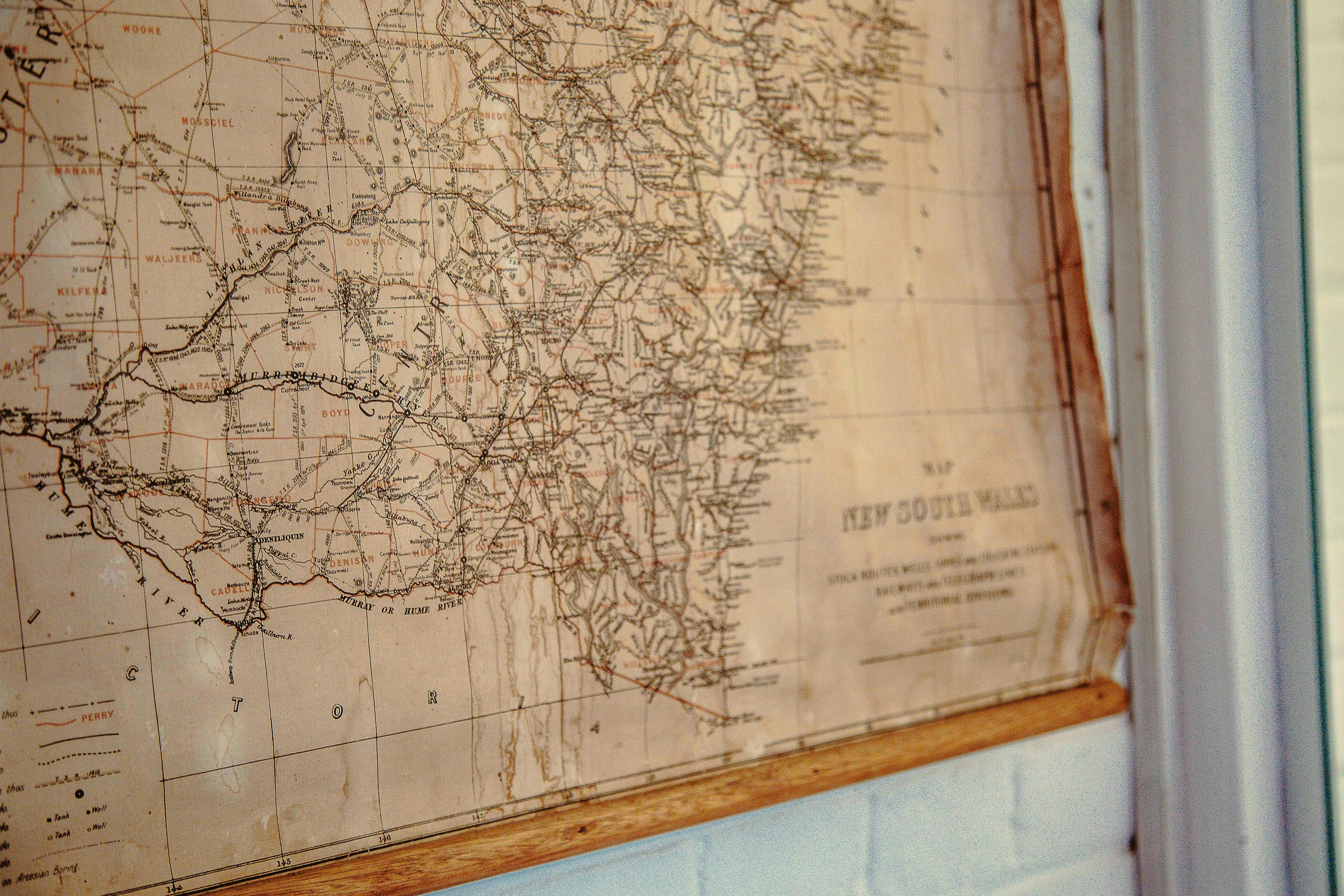 地図、キャンバス、木枠