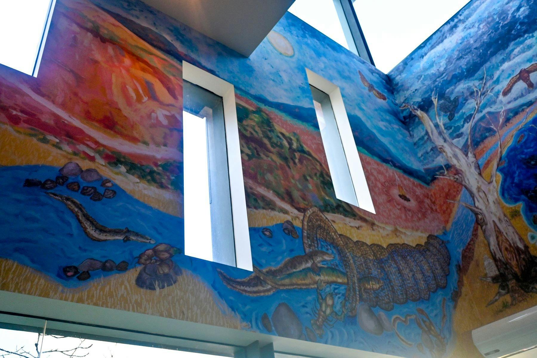 Acknowledgement of Country Mural: Mundi-gurrk and Wurring, wurring Family Gathering by the Biyal