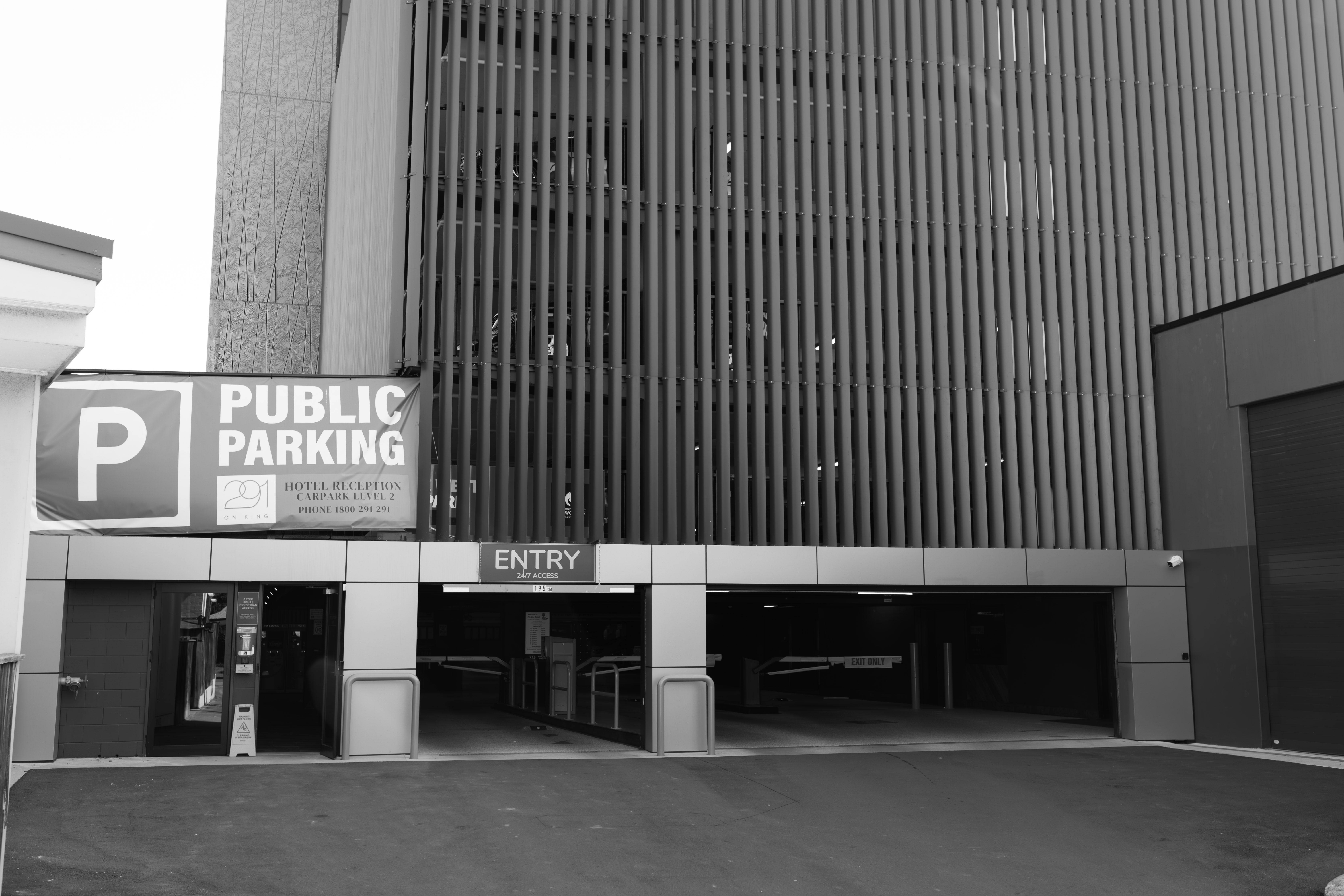Entry on John Street to multi-level carpark with access to hotel within