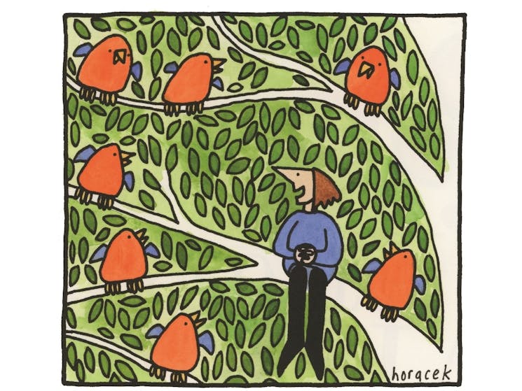 cartoon of woman in tree