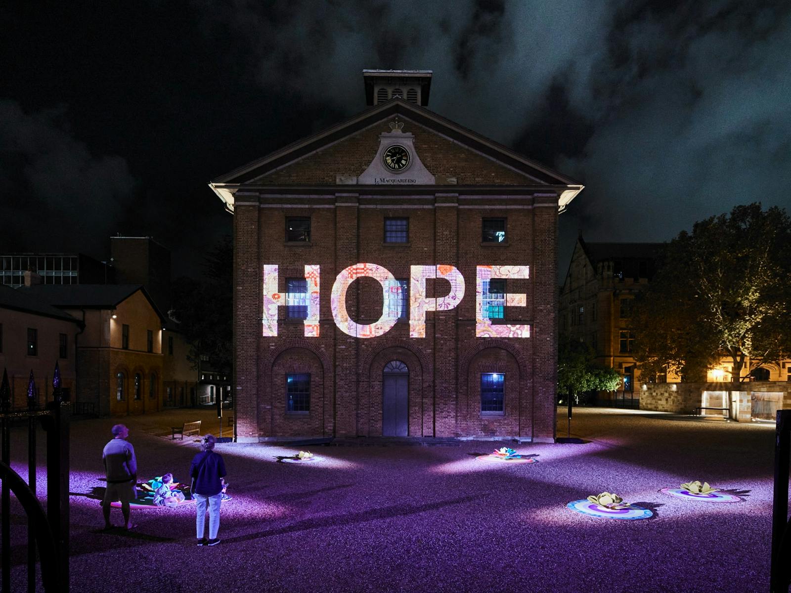 Hope by Hiromi Tango projected onto the facade of the Hyde Park Barracks