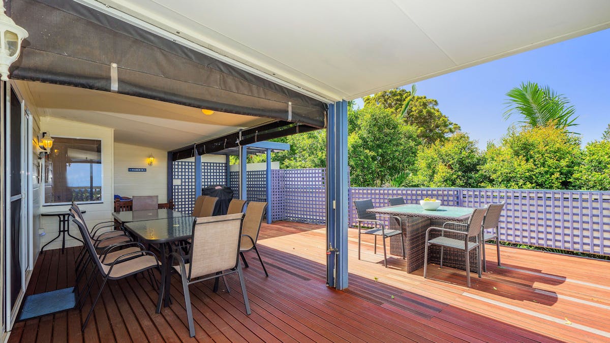 Deck complete with undercover BBQ, day bed and dining for 9+