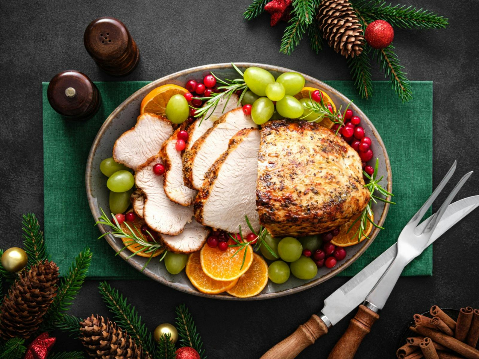 Christmas turkey with decorations
