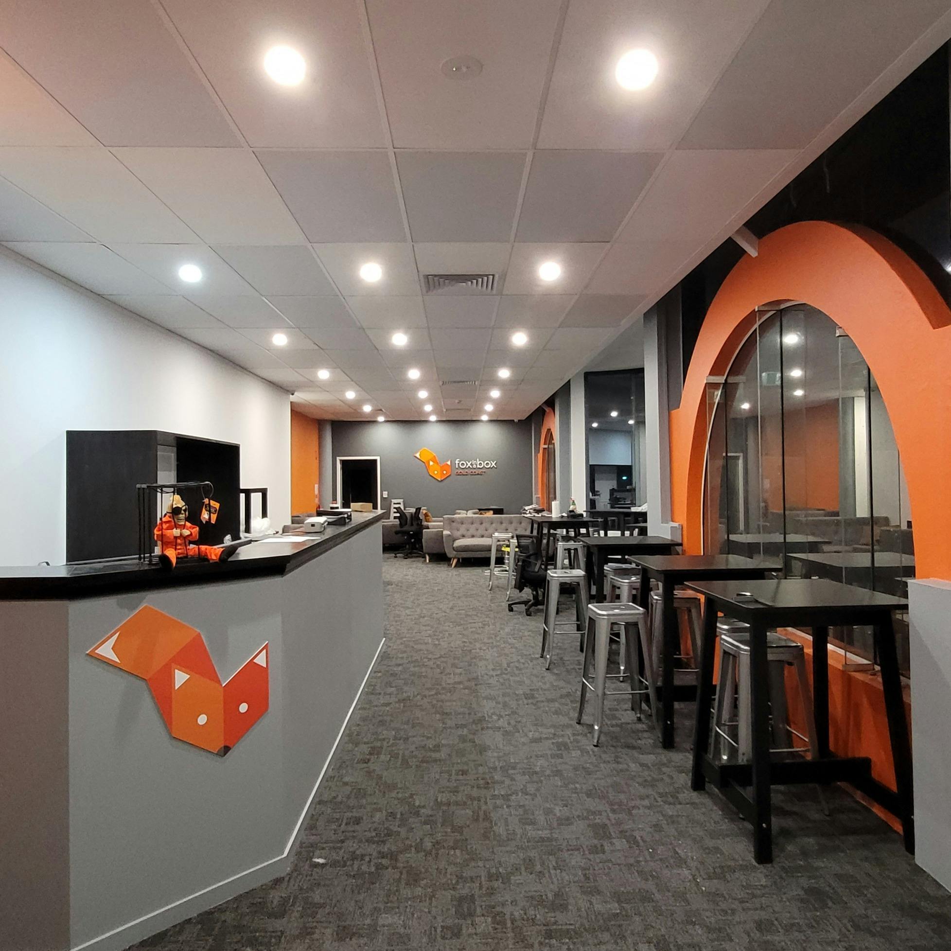 Fox in a Box Gold Coast Main Reception Area which can seat 48 in comfort. Bar and catering available