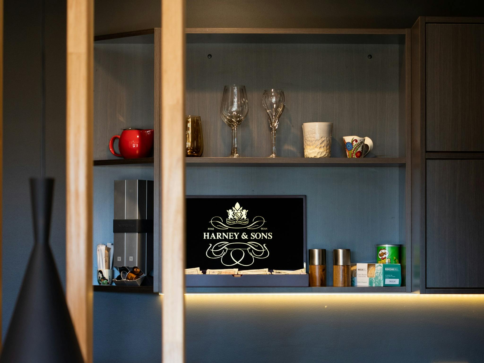 Your kitchenette is stocked with complimentary Harney & Sons tea and Nespresso coffee