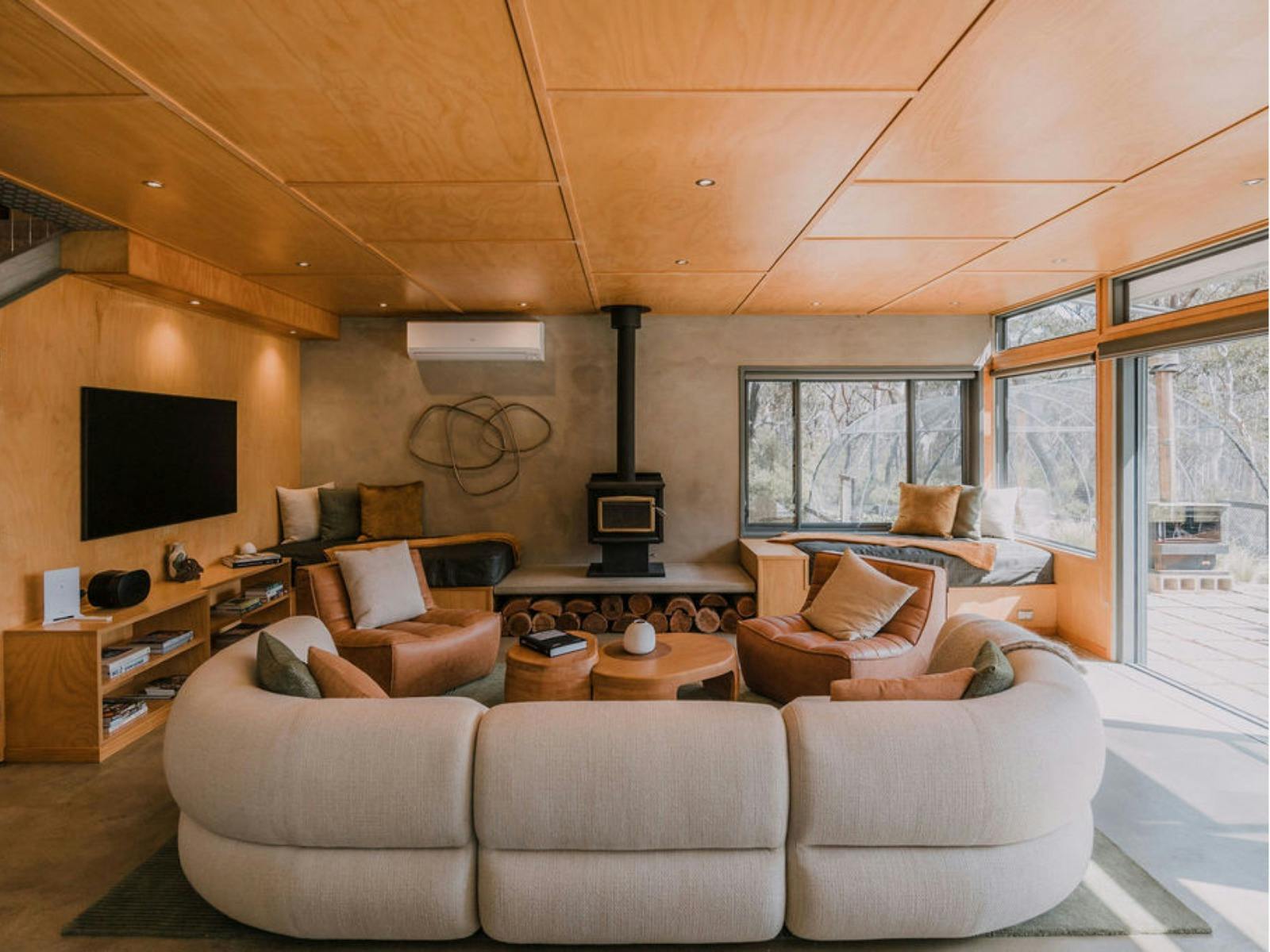 WILDACRES, accomodation, living room, designer, lounge, fireplace, nature, escape, getaway