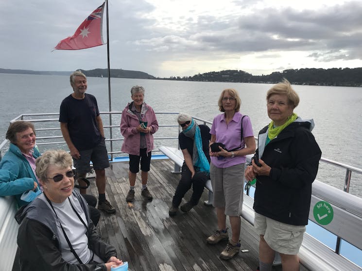 Taking the ferry across Pittwater to begin our first walk in Ku ring gai Chase National Park
