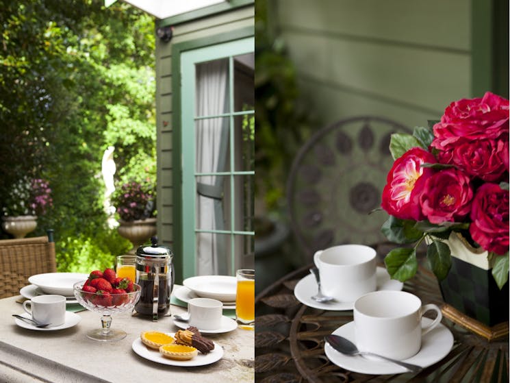 Enjoy brunch in the alfresco area amongst the colourful birdlife in the private lush garden