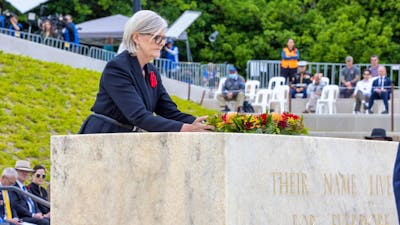 Governor General laying wreath at the Stone of Remembrance